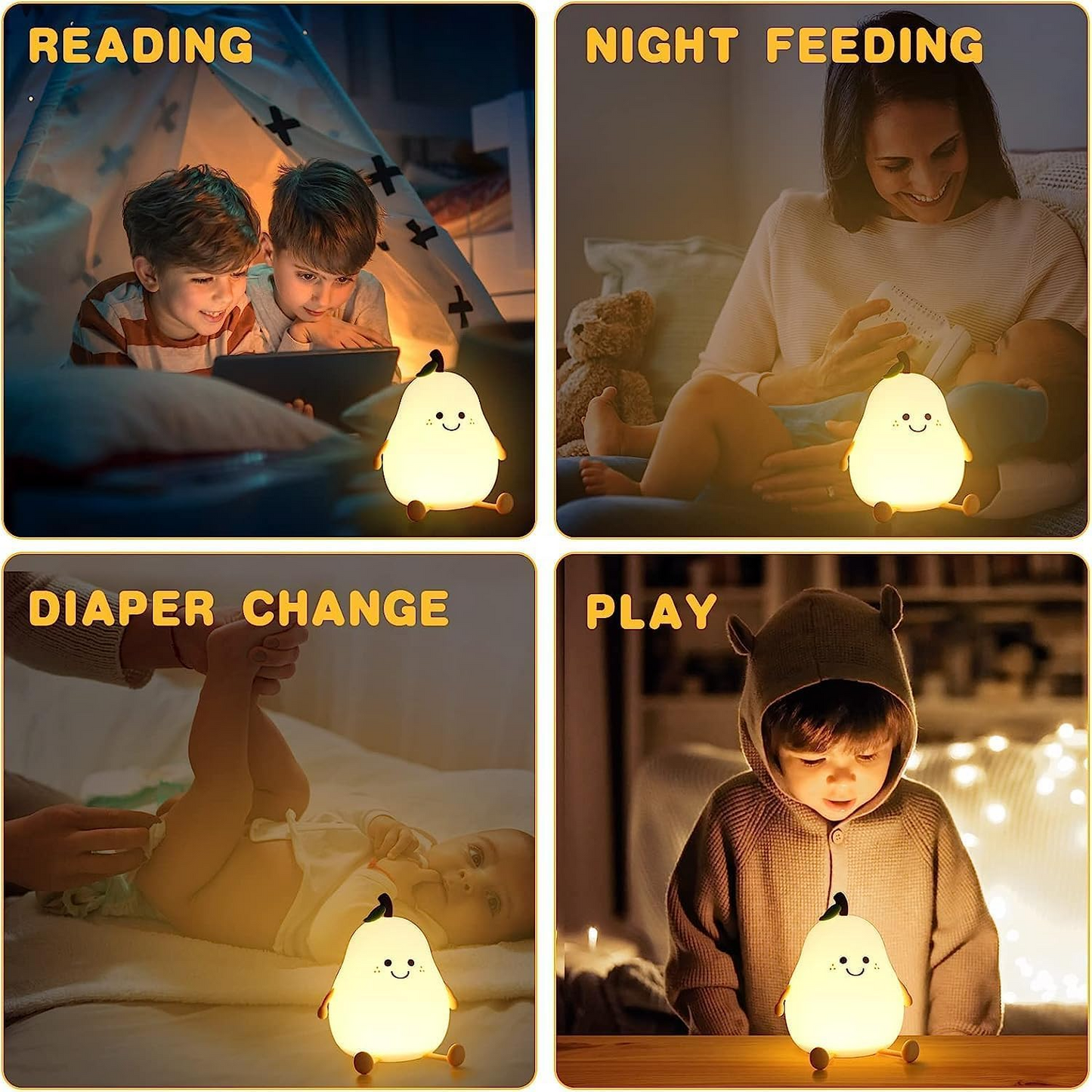 Pear-Shaped Silicone Night Lamp for Kids & Girls – Rechargeable Touch-Control LED Light