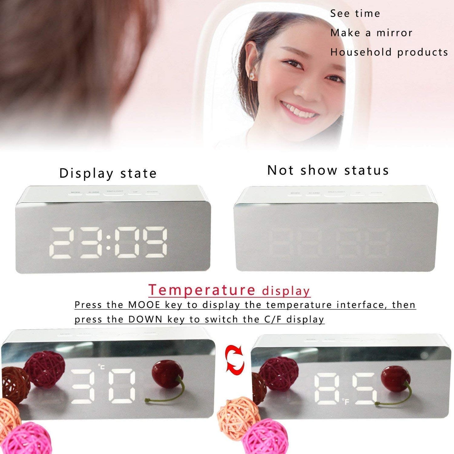 ClockPro™ LED Mirror Alarm Clock