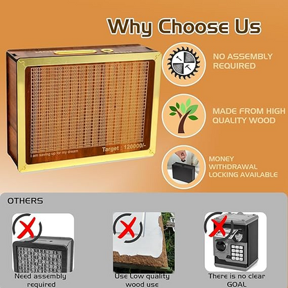 CashKraft™ Wooden Savings Bank